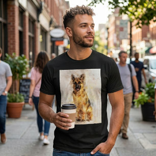 Camiseta Retrato em Aquarela do Cão Pastor Alemão 03