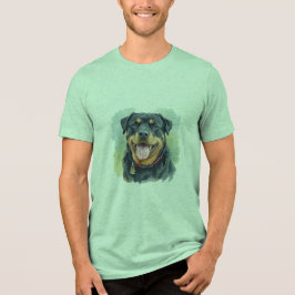 Camiseta Retrato em Aquarela do Rottweiler de Estimação