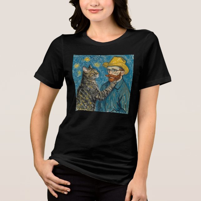 Camiseta Retrato em Estilo Van Gogh com Gato (Frente)