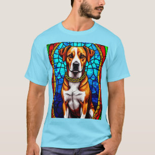Camiseta Retrato em Vidro Colorido de um Cachorro com Corre
