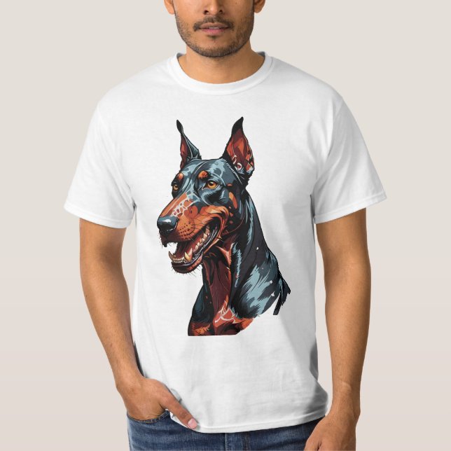 Camiseta Retrato Feroz de Doberman Presente de Cachorro Agr (Frente)