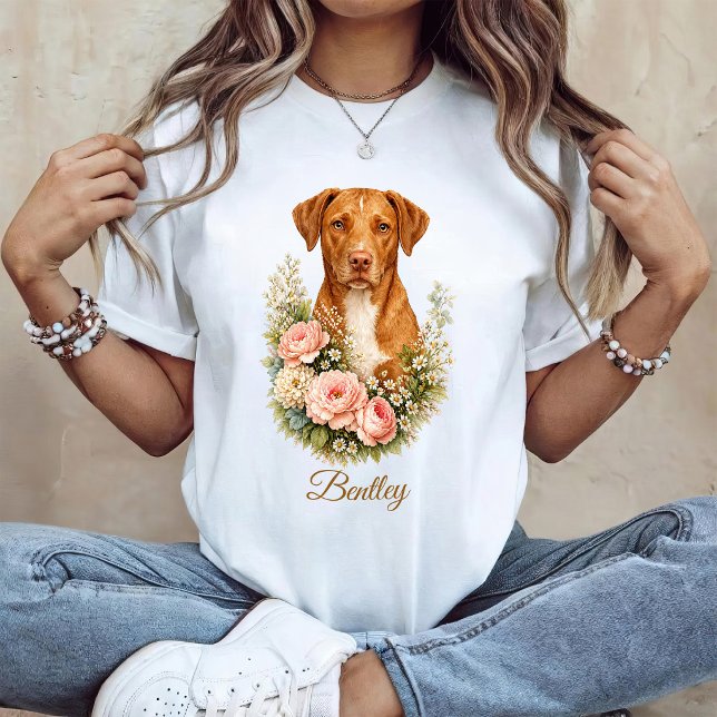 Camiseta Retrato Floral de Vizsla (Criador carregado)