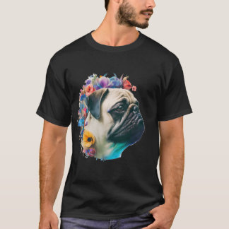 Camiseta retrato floral pug de flor