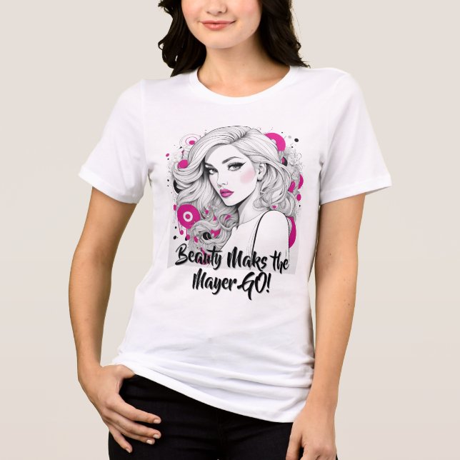 Camiseta Retrato Glamor Chic com Acentos Rosa (Frente)