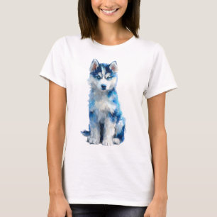 Camiseta Retrato Impressionista de Mulheres Husky Azul