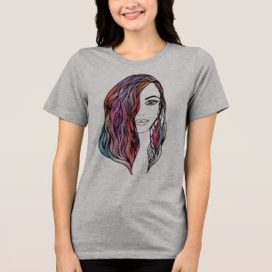 Camiseta Retrato Intricado de Menina em Arte Linear - Femin