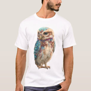 Camiseta Retrato Majestoso de Coruja em Technicolor para Ho