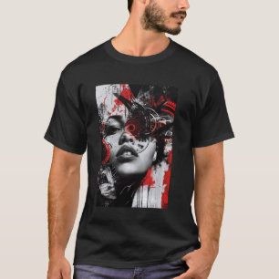 Camiseta Retrato Mecânico Abstrato Arte Grunge Avant-Garde