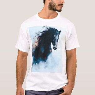 Camiseta Retrato Minimalista de Cavalo Preto de Corrida