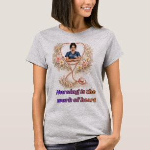 Camiseta Retrato Personalizado de Enfermeira Floral Enfer