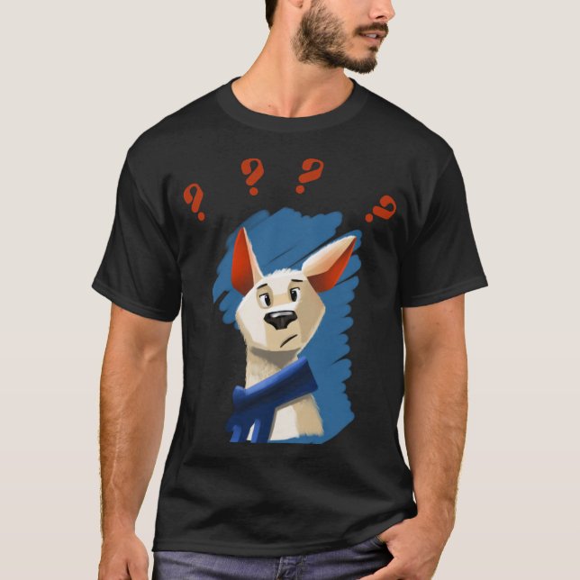 Camiseta retrato pintado de perguntar ao cão sobre fundo az (Frente)