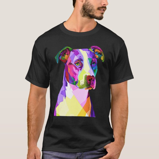 Camiseta Retrato Pop Art do American Pitbull Terrier (Frente)