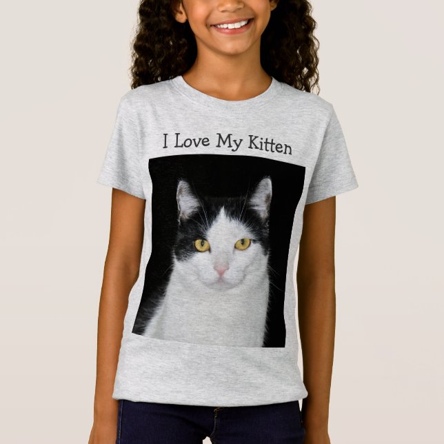 Camiseta Retrato preto e branco do gato (Frente)