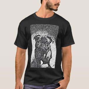 Camiseta Retrato Realista de Lápis Cachorrinho Pug Vida Art