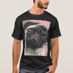 Camiseta Retrato Realista de Pug Castanho - Arte Detalhada