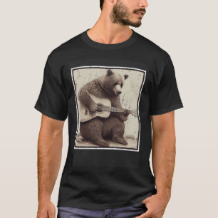 Camiseta Retrato Retro De Guitarra Acústica De Urso