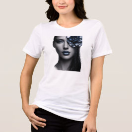 Camiseta Retrato Rosa Metalizada Meia-Noite Floral Escura