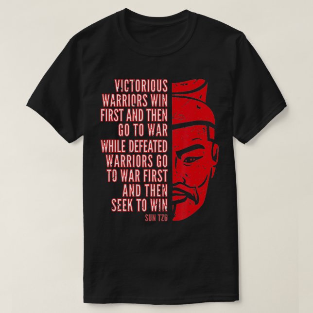 Camiseta Retrato Sun Tzu, legal, vermelho e aflita, com cit (Frente do Design)