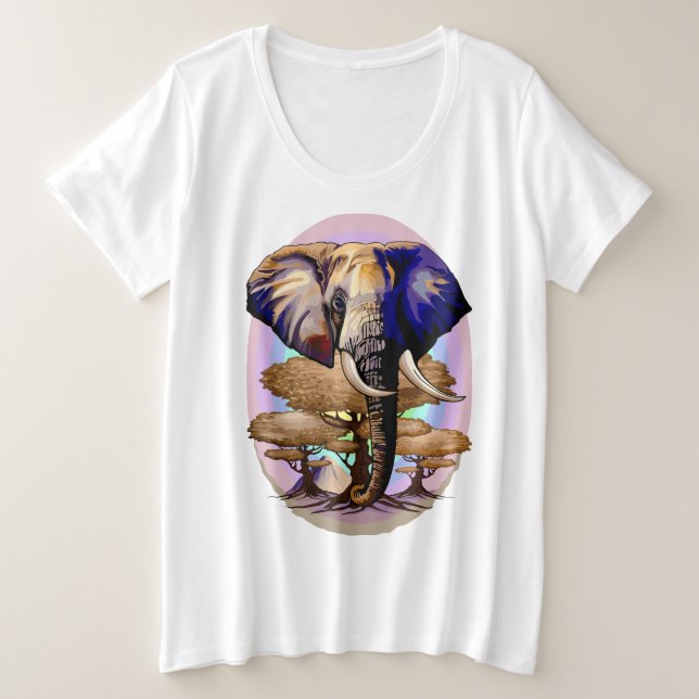 Camiseta Retrato Surreal do Elefante Africano (Frente do Design)