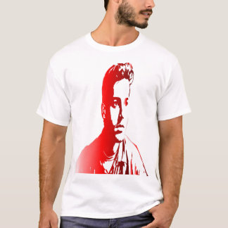 Camiseta retrato vermelho e branco de um homem com um