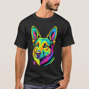 Camiseta Retrato Vetorial Colorido de Cachorro Neon