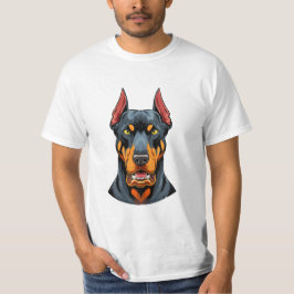 Camiseta Retratos de um cachorro Doberman de cabeça vista f