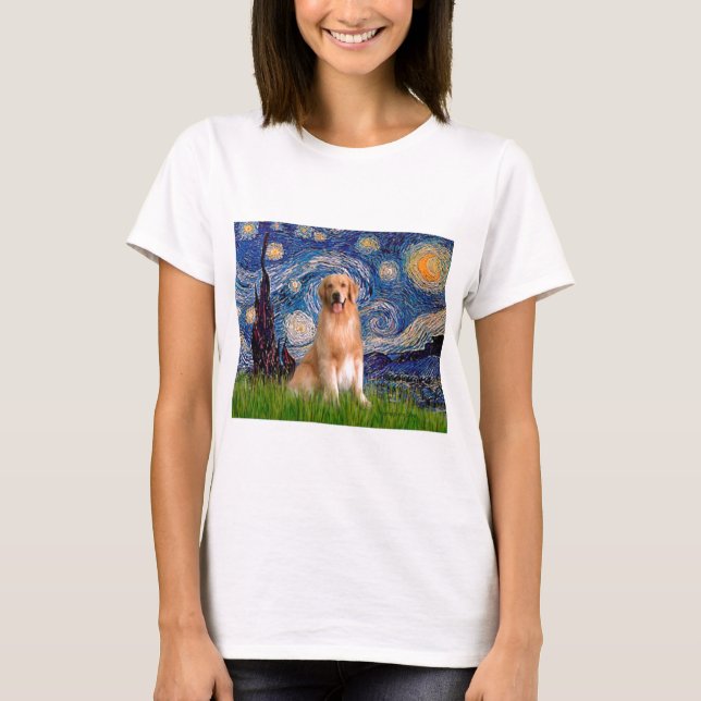 Camiseta Retriever de ouro 8 - Noite Estrelada (Frente)