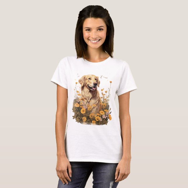 Camiseta Retriever de ouro arredondado por Sunflower (Frente Completa)