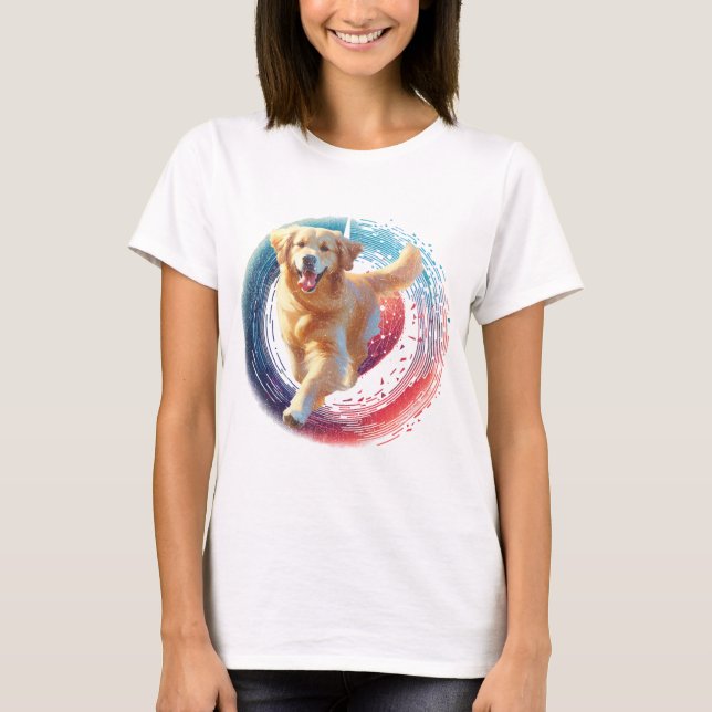 Camiseta Retriever de Ouro Energético com Backgrol Abstrato (Frente)