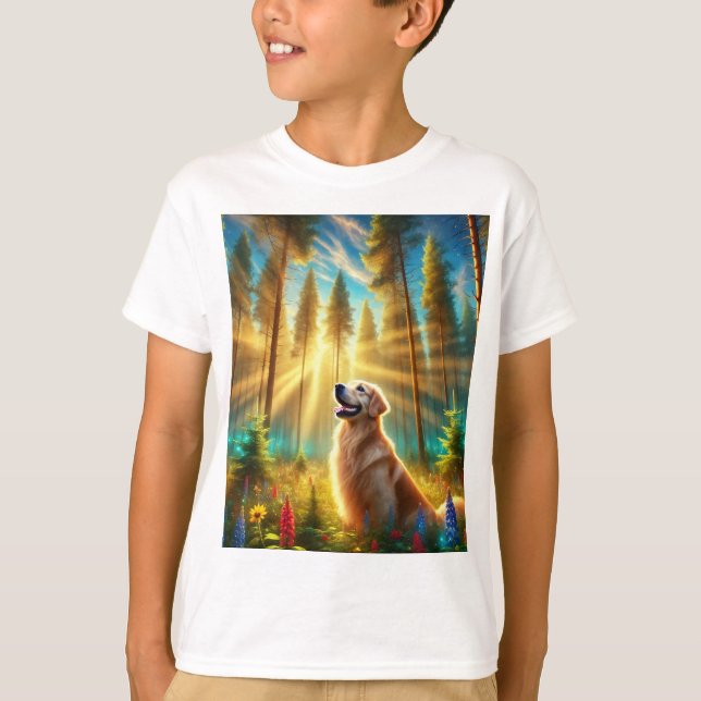 Camiseta Retriever de ouros na Floresta Encantada (Frente)