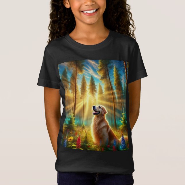 Camiseta Retriever de ouros na Floresta Encantada (Frente)