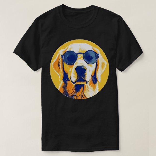 Camiseta Retriever Ouro Bonito Vestindo Óculos de sol (Frente do Design)