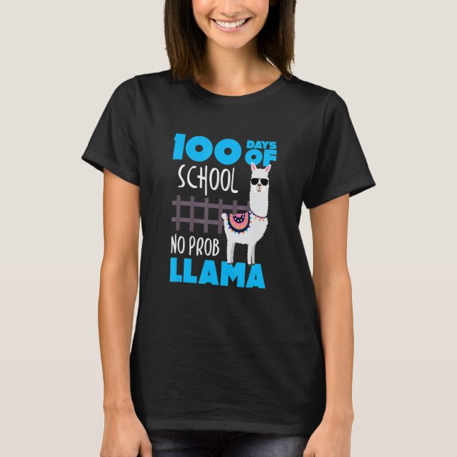 Camiseta Retro 100 Days Of School No Prob Llama Cute Studen (Frente)