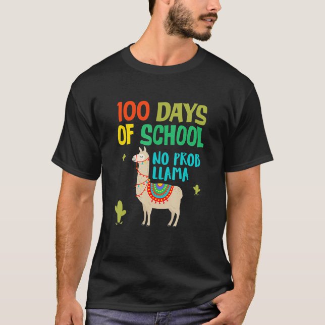 Camiseta Retro 100 Days Of School No Prob LLAMA Shirt (Frente)