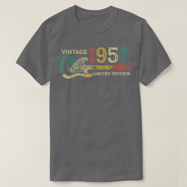 Camiseta Retro 1957 birthday gift for men Guitar Player 65t (Frente do Design)