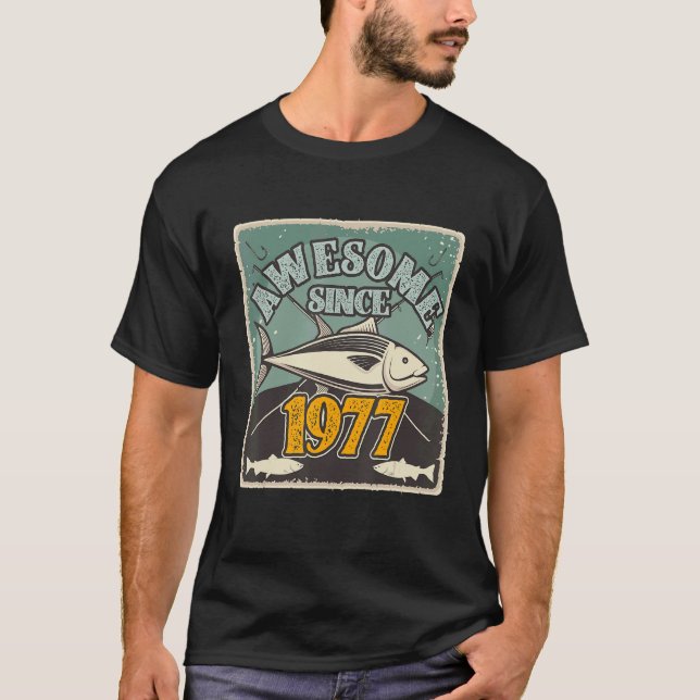 Camiseta Retro 1977, 45 anos, Pesca 45.o aniversário Vin (Frente)