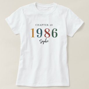 Camiseta Retro 1986 40º Aniversário Nome Personalizado