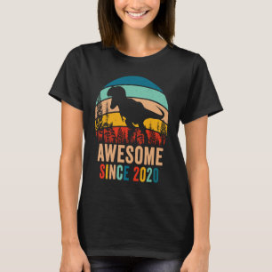Camiseta Retro 3º Aniversário Dinossauro T Rex Meninos Incr