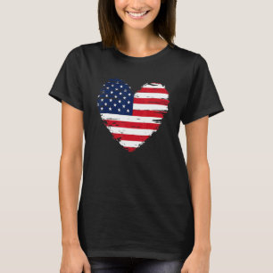 Camiseta Retrô 4 De Julho Cardíaco Bandeira Americana Patri