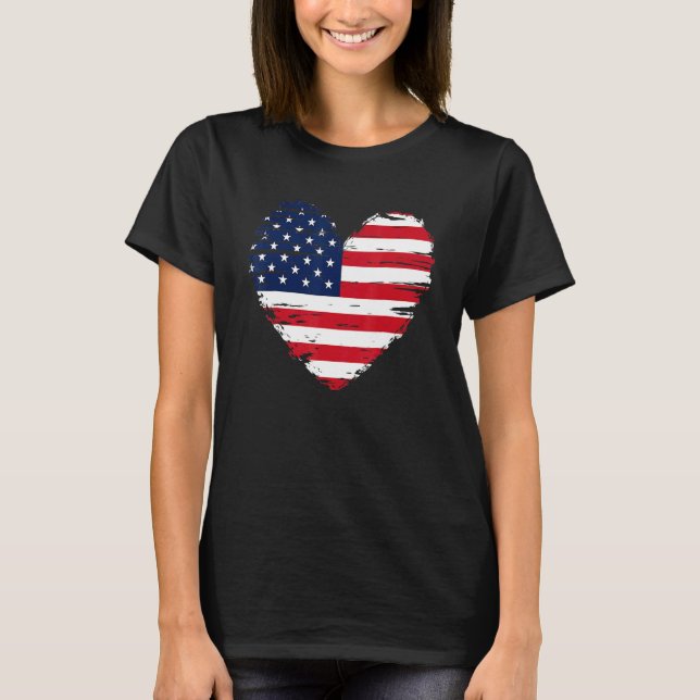 Camiseta Retrô 4 De Julho Cardíaco Bandeira Americana Patri (Frente)
