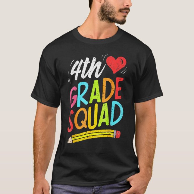 Camiseta Retro 4th Fourth Grade Squad Pencil Back To School (Frente)