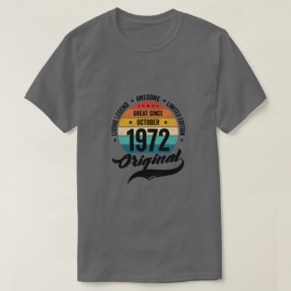 Camiseta Retro 50 Anos Outubro 1972 Aniversário Vintage Bda