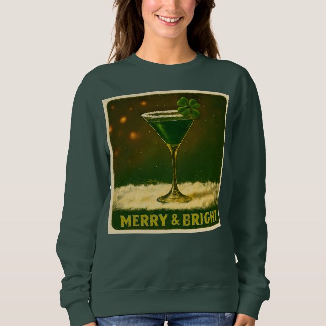 Camiseta Retro 50s 4 Leaf Clover Irish Christmas Martini (Frente)
