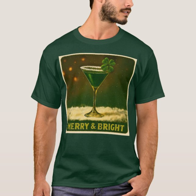 Camiseta Retro 50s 4 Leaf Clover Irish Christmas Martini (Frente)