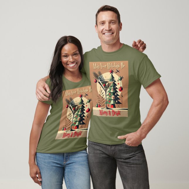 Camiseta Retro 50s Jet Set Martini de Natal Árvore de Natal (Unissex)