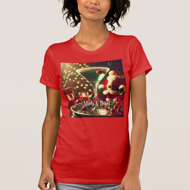 Camiseta Retro 50s Santa Christmas Green Martini (Frente)