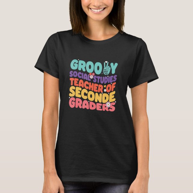 Camiseta Retro 60 anos 70 Groovy Social study Professora de (Frente)