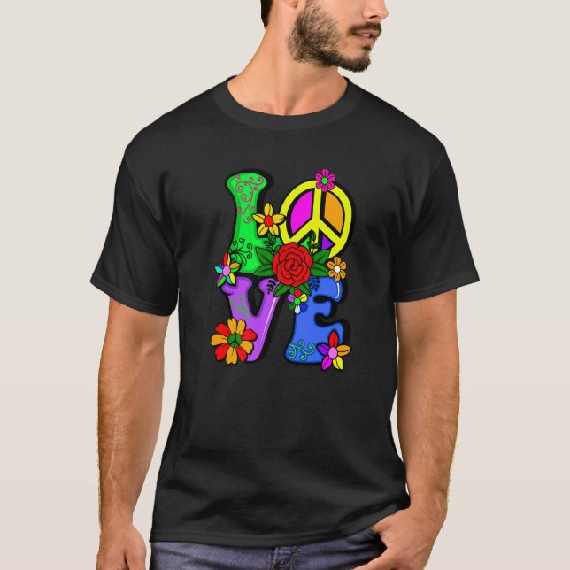 Camiseta Retro 60's 70's Flower Power Hippy Groovy Love Pea (Frente)