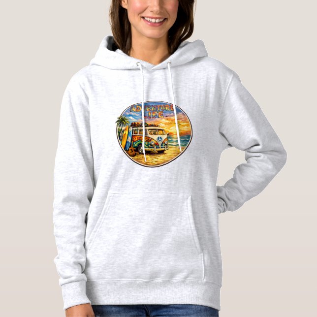Camiseta Retro 60s Hippie Beach Sunset | Adventure Van Life (Frente)