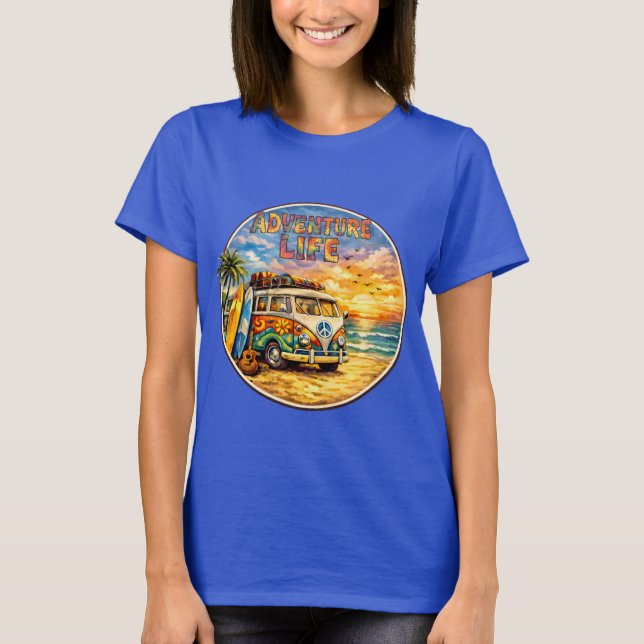 Camiseta Retro 60s Hippie Beach Sunset | Adventure Van Life (Frente)